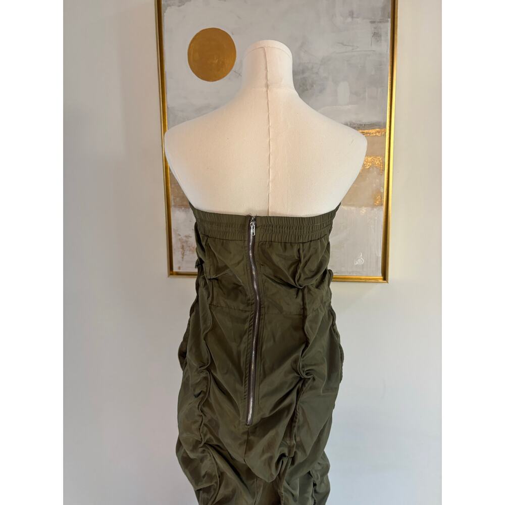 Cherry Mellow Olive Green Ruched Side Strapless Maxi Dress Large - Picture 6 of 7